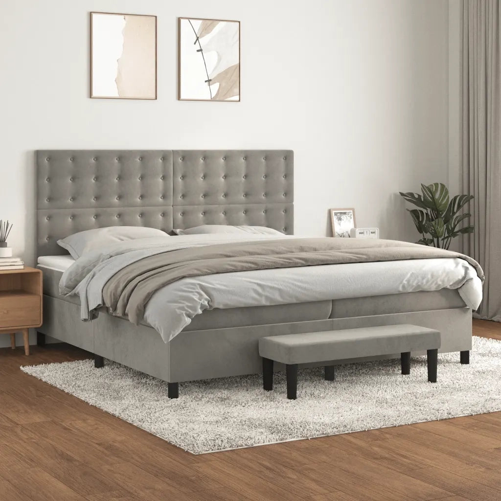 Giroletto a Molle con Materasso Grigio Chiaro 200x200cm Velluto 3138103