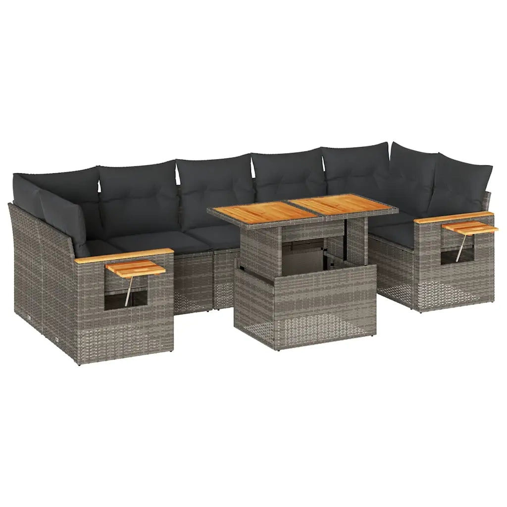 Set Divano da Giardino 8pz con Cuscini Grigio Polyrattan Acacia