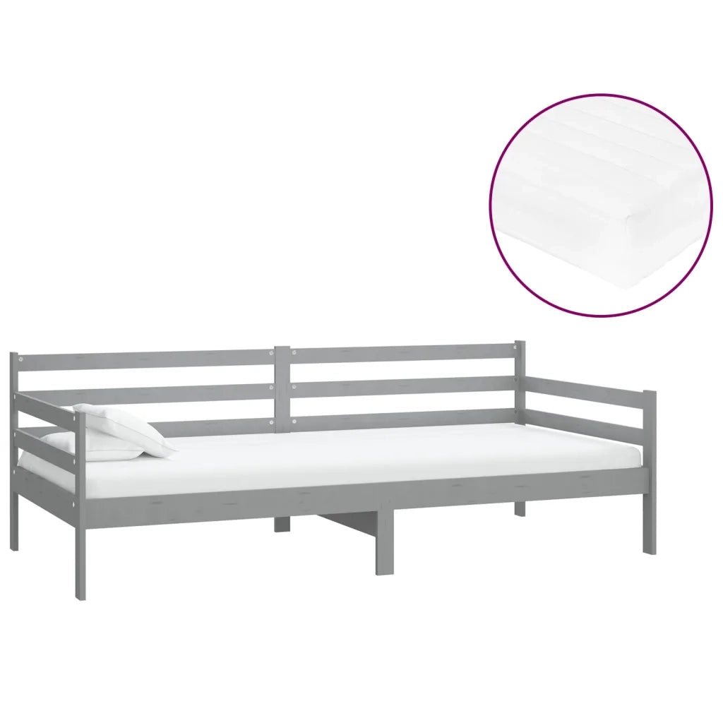 Divano letto | Sof¨¤ letto | Letto singolo con Materasso 90x200 cm Grigio in Legno di Pino
