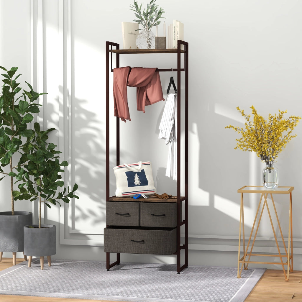 Appendiabiti con 3 cassetti e ripiano ¨C zephmum ¨C 58.5x30x178 cm marrone