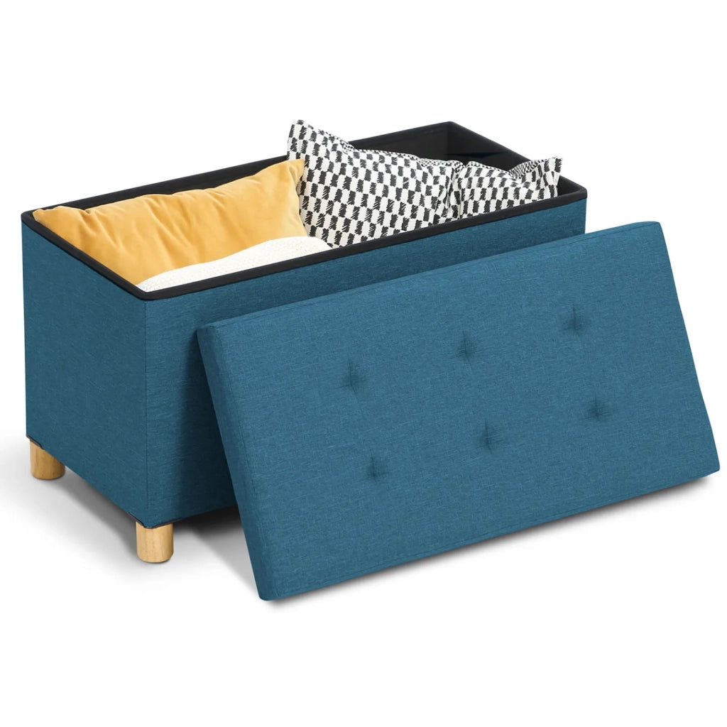 IDMarket - Panca con gambe 76 cm in tessuto blu anatra
