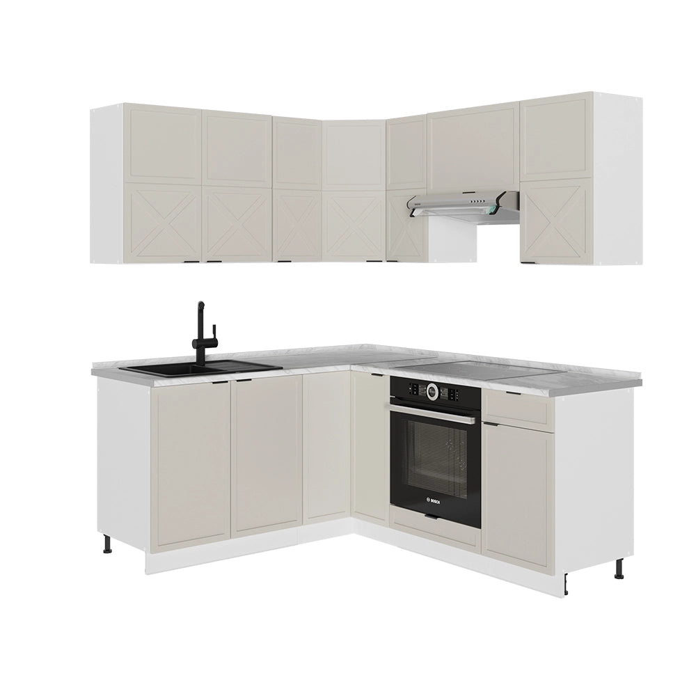 Cucina angolare completa Fame-Line GrigioBeige/Bianco 190 x 60 cm, PL Marmo Vicco