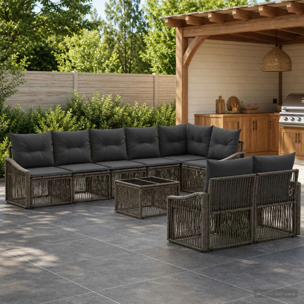 Set Divano da Giardino 9 pcs Grigio polyrattan 3436070