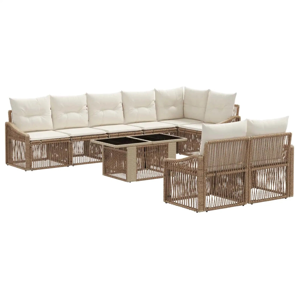 Set Divano da Giardino 9 pz Beige e Bianco Crema polyrattan 3437280