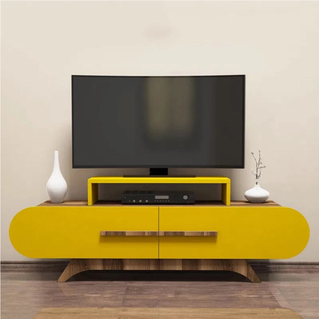 Nesatm, Mobile Porta tv 2 Ripiani, 145x37x50h cm Marrone Noce
