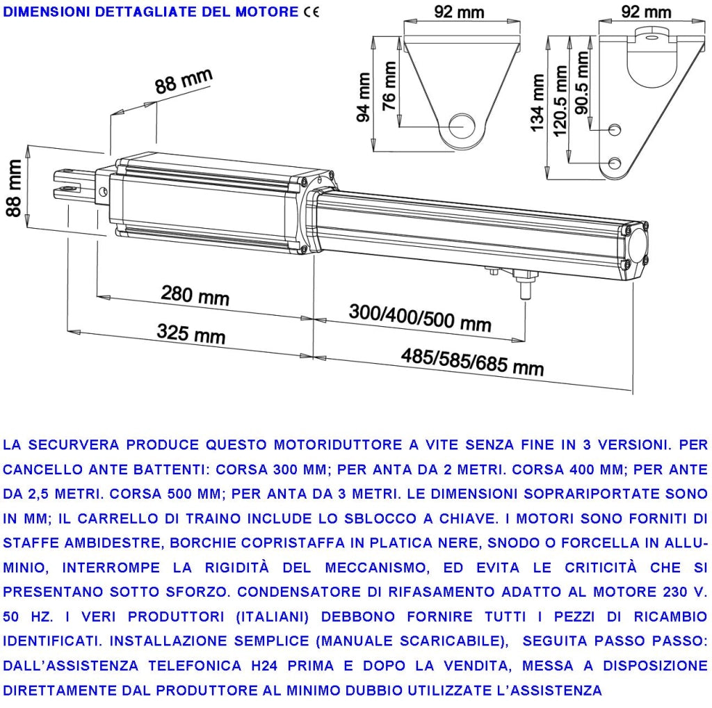 Cancello Automatico Battente 5 Metri 2 Ante da 2,5 MT Kit 2 Motori Elettromeccanici 230 V Corsa 400 mm Spinta 2 Q.tali Staffe Sblocco Centrale Radiocomando Faro 2 Coppie Fotocellule Cartello Monitore