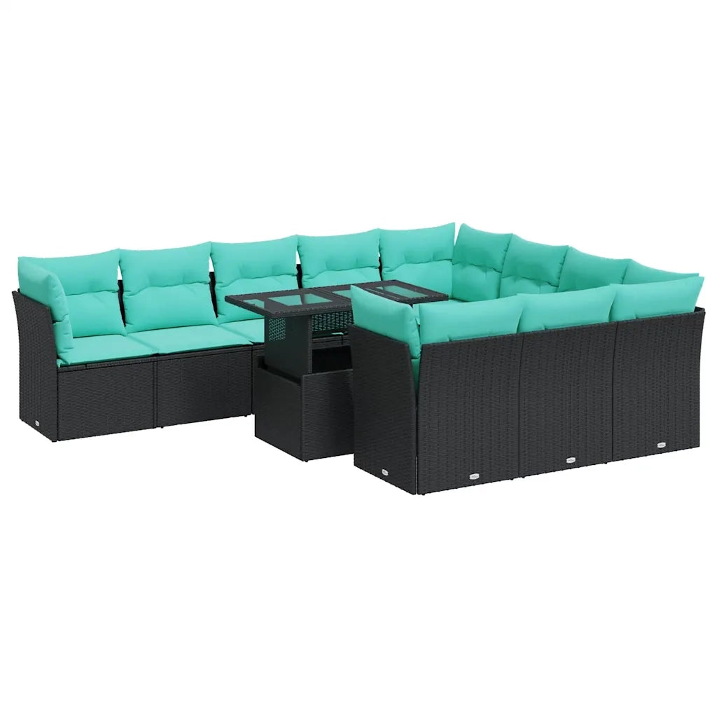 Set Divani da Giardino 11 pz con Cuscini Polyrattan Acacia Nero 3326228