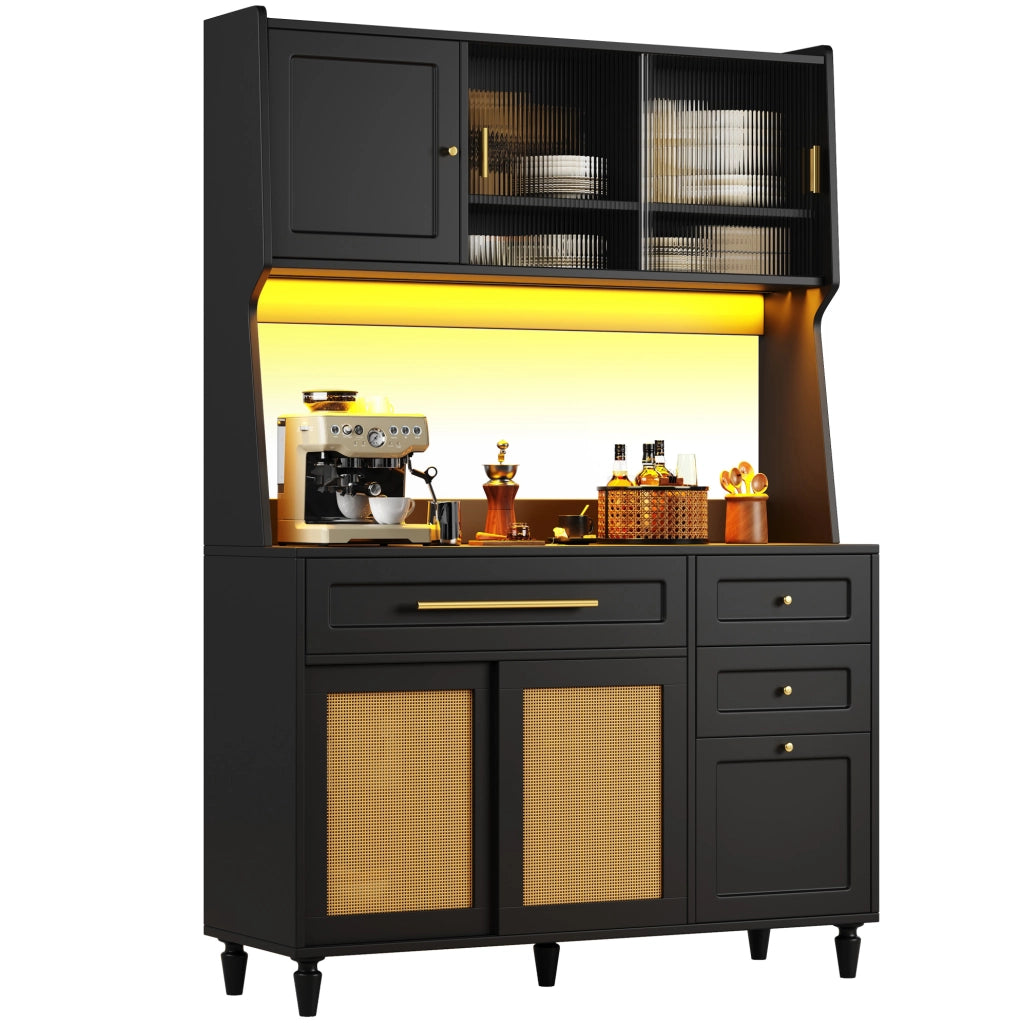 Mobile LED-illuminato Buffet in MDF con ripiani regolabili, 120x45x195,5 cm, nero