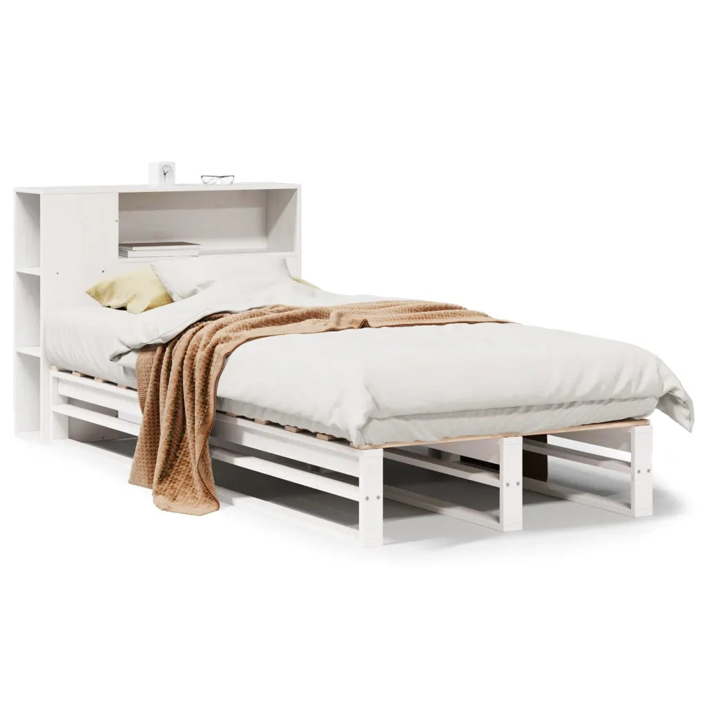 Letto Libreria senza Materasso Bianco 75x190 cm Legno Massello