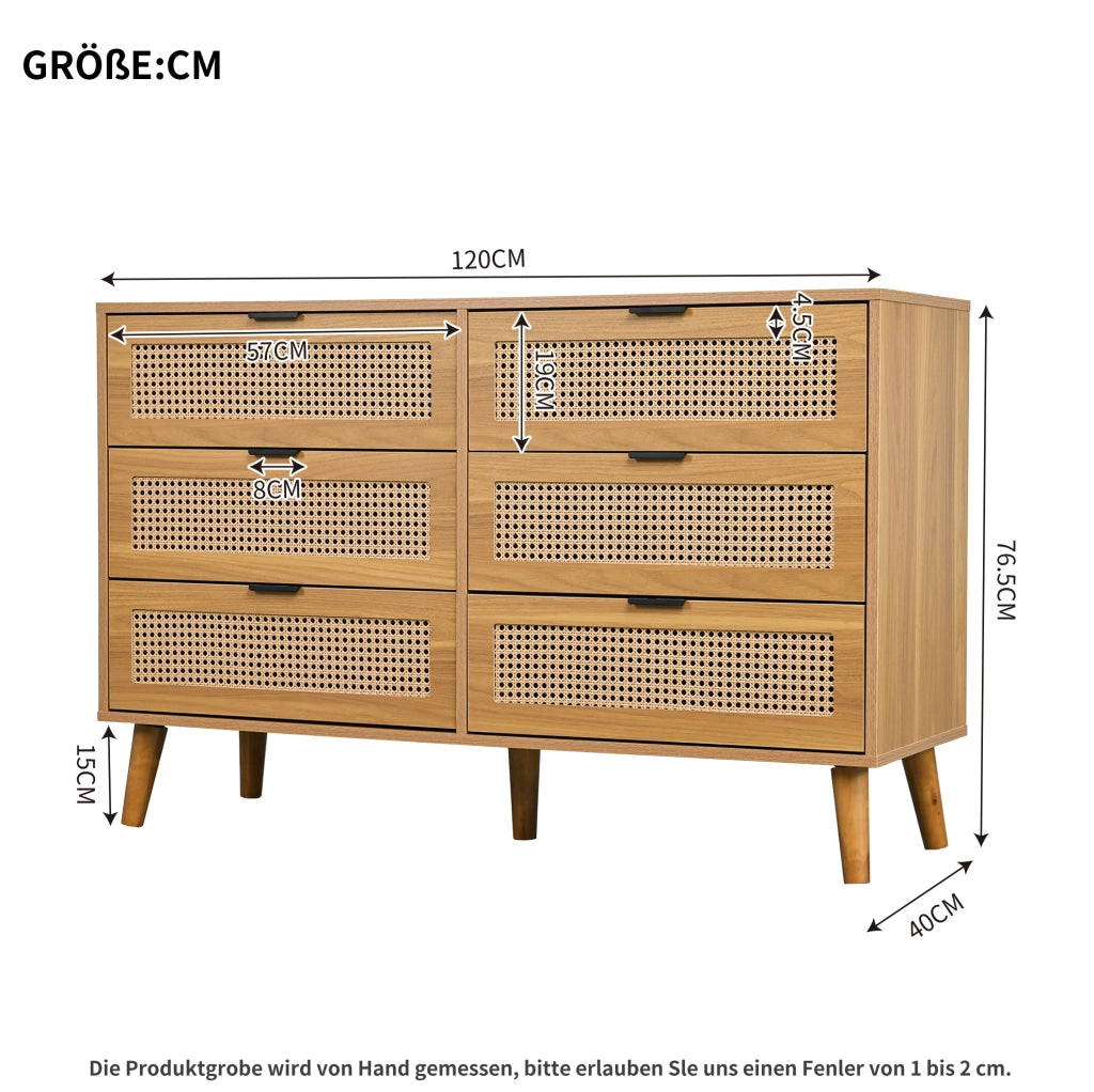 Cassettiera 120x76.5x40 cm con 6 cassetti; design retrò in truciolare; noce