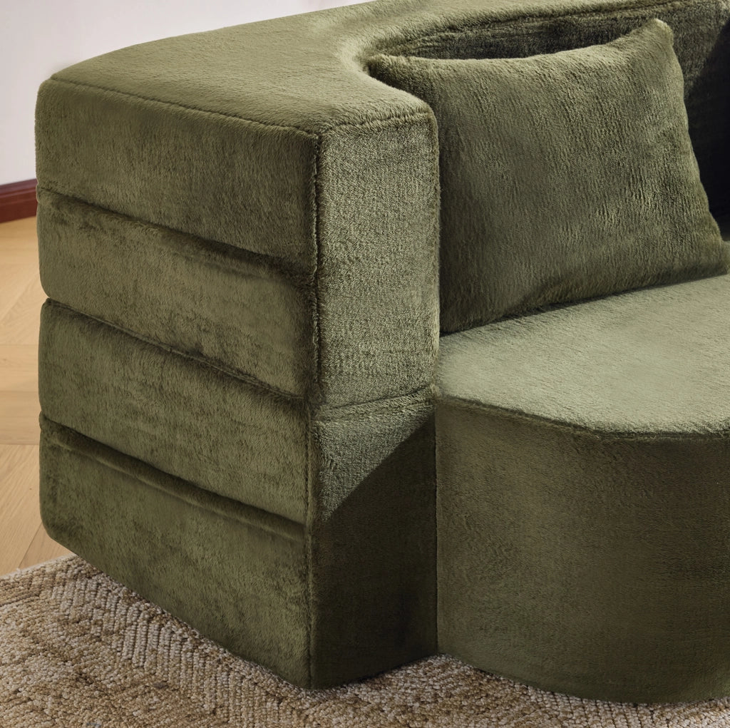 Divano letto 180x110x70 cm verde in schiuma， senza montaggio， 2 cuscini