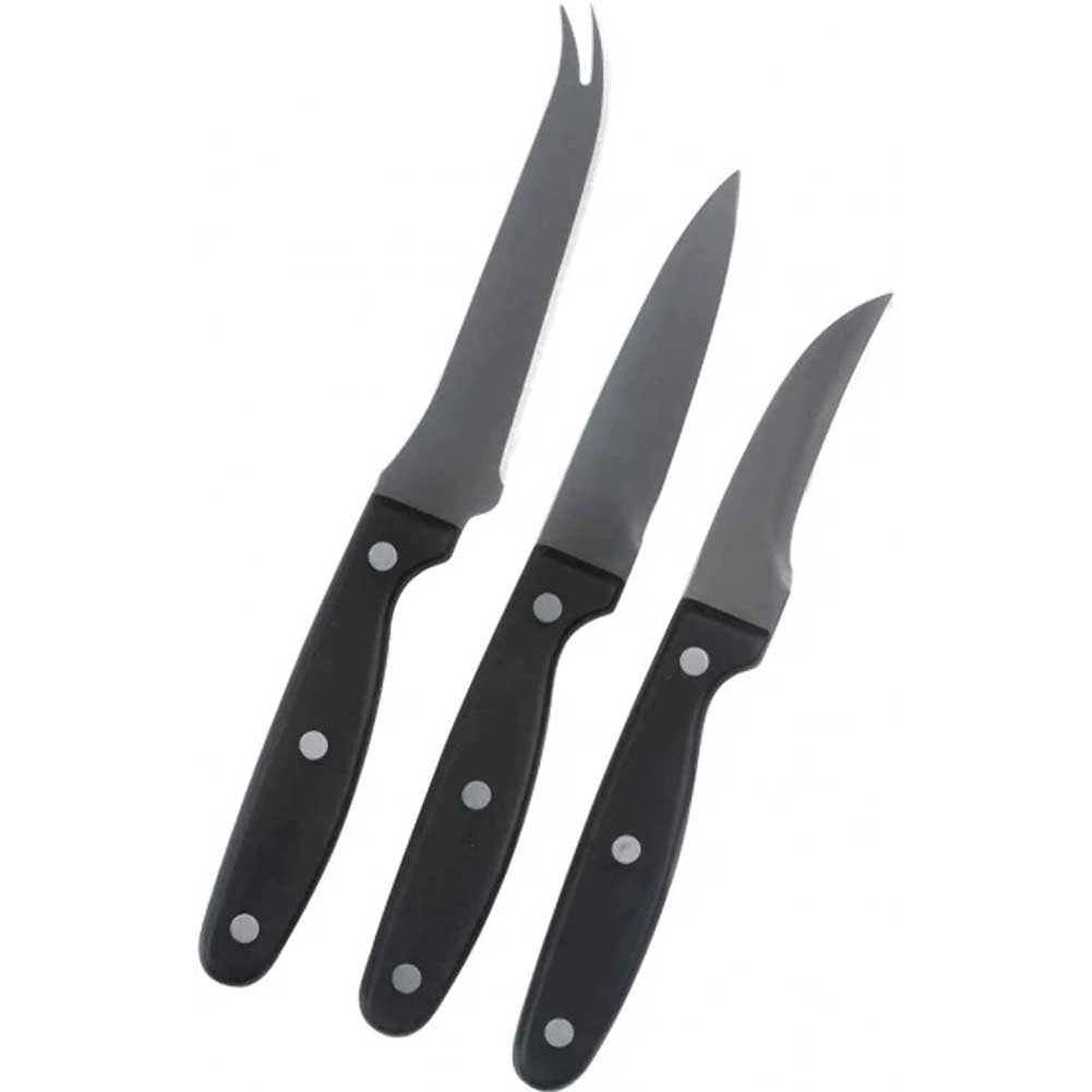 Set 3 Coltelli Cucina Multiuso Carne Bistecca Pesce in Acciaio Inox Nero Alpina