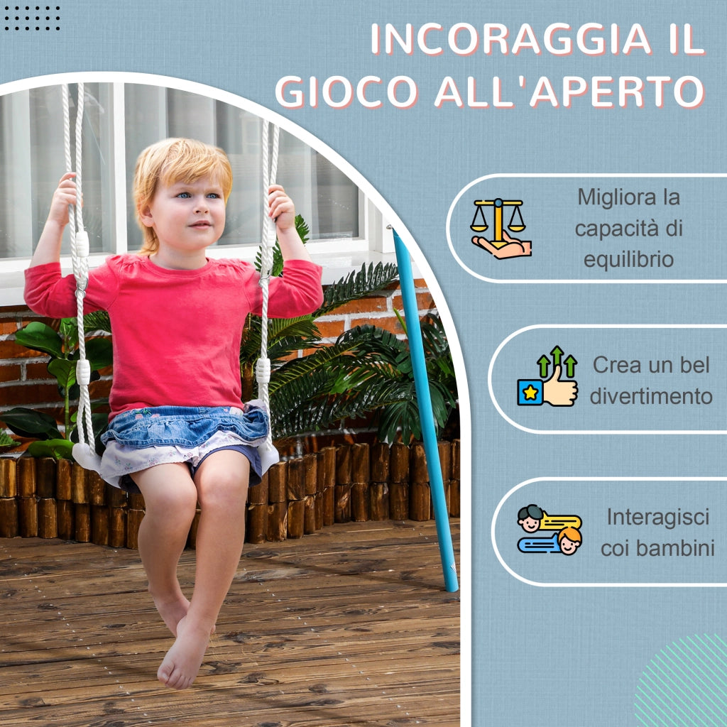 Altalena per Bambini 9-36 Mesi in Plastica PP e PE per Interni ed Esterni con Corda Regolabile e Luci LED, 39x16.5x120-180 cm, Bianco