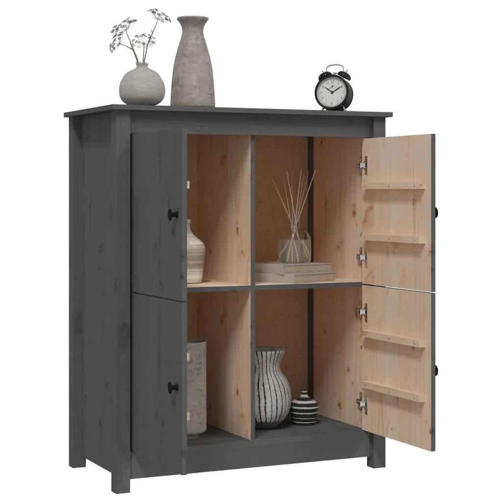 Credenza Grigia 83x41,5x100 cm in Legno Massello di Pino