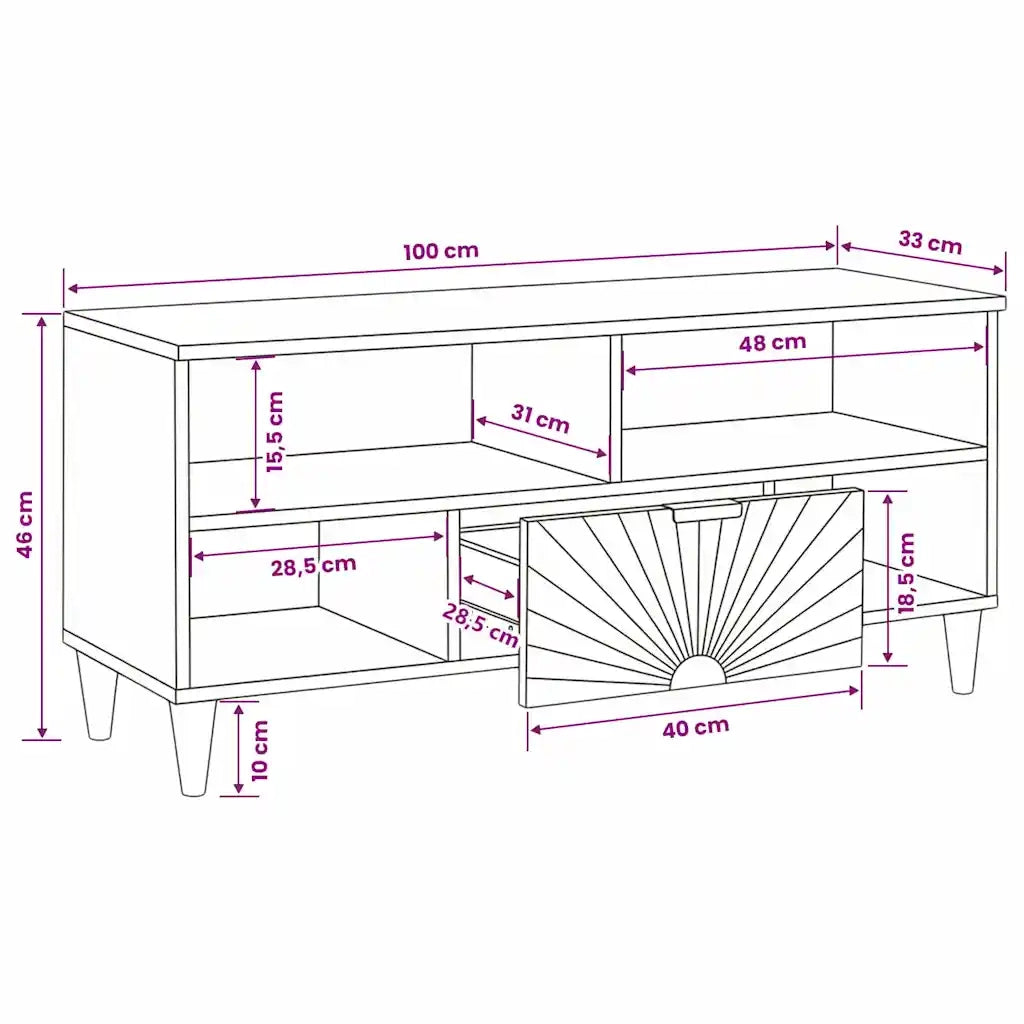 vidaXL Mobile TV Nero e Oro 100 x 33 x 46 cm legno massello di mango