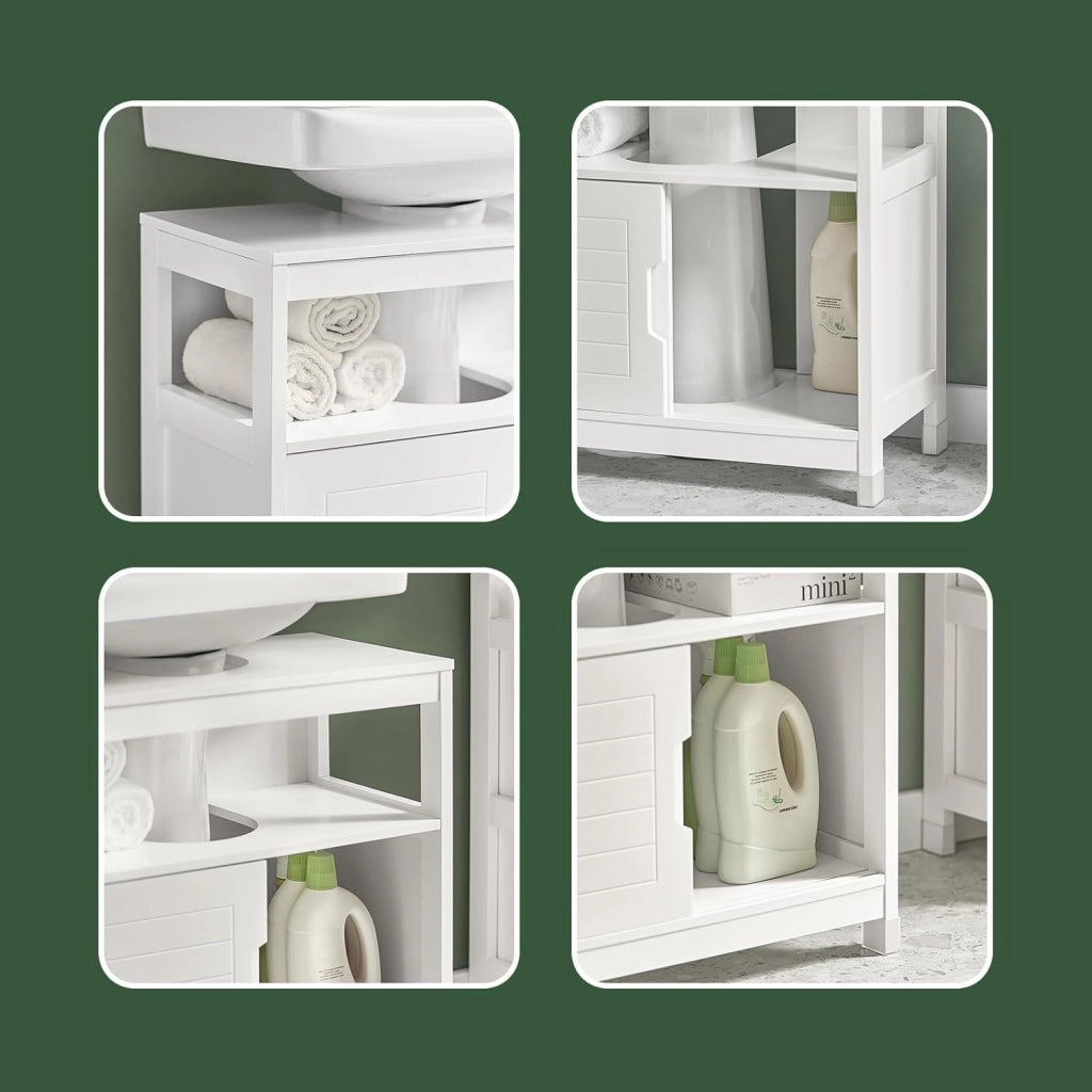 Mobiletto Bagno Salvaspazio - Armadio Salvaspazio 2 Ante Scorrevoli e Ripiano Aperto - Mobile Sottolavabo per Bagno Moderno Piccolo – Bianco, 60x30x60cm, FRG128-II-W