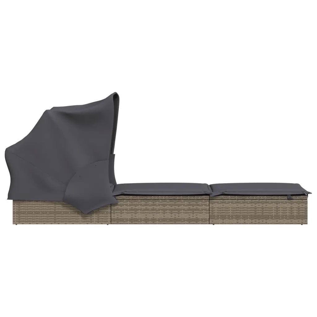 Sdraio da giardino | Lettino con Tetto Pieghevole Grigio 213x63x97 cm Polyrattan