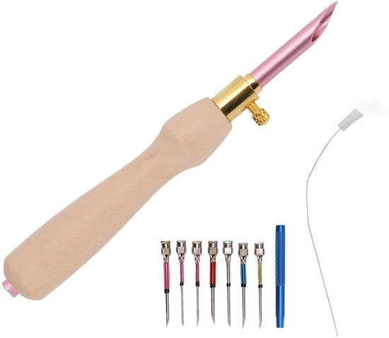 Kit per Puntare - Aghi per Broderia - Fai da Te - Maniglione in Legno - 1