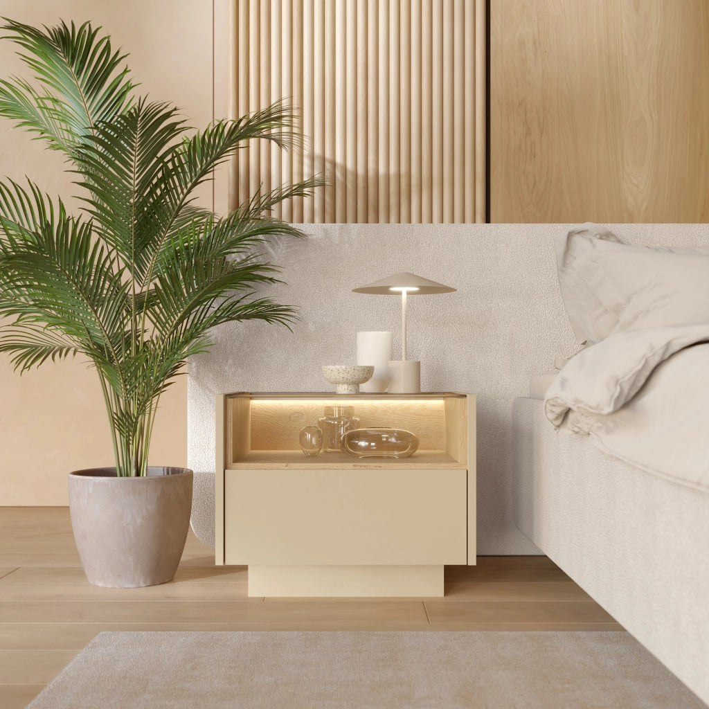 Veirra, Comodino un Cassetto, 53x40x43h cm Marrone Chiaro