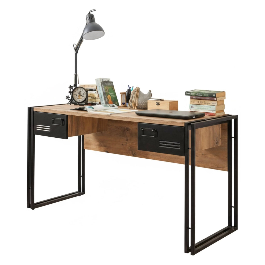 Scrivania Grimilde, Scrittoio multiuso, Tavolo per ufficio porta PC, Piano di lavoro, 139x60h75 cm, Quercia e Nero