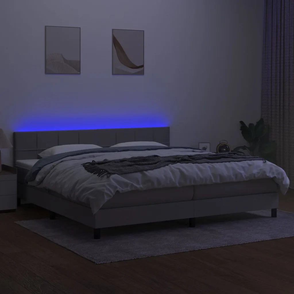 Letto a Molle Materasso e LED Grigio Chiaro 200x200 cm Tessuto cod mxl 53058