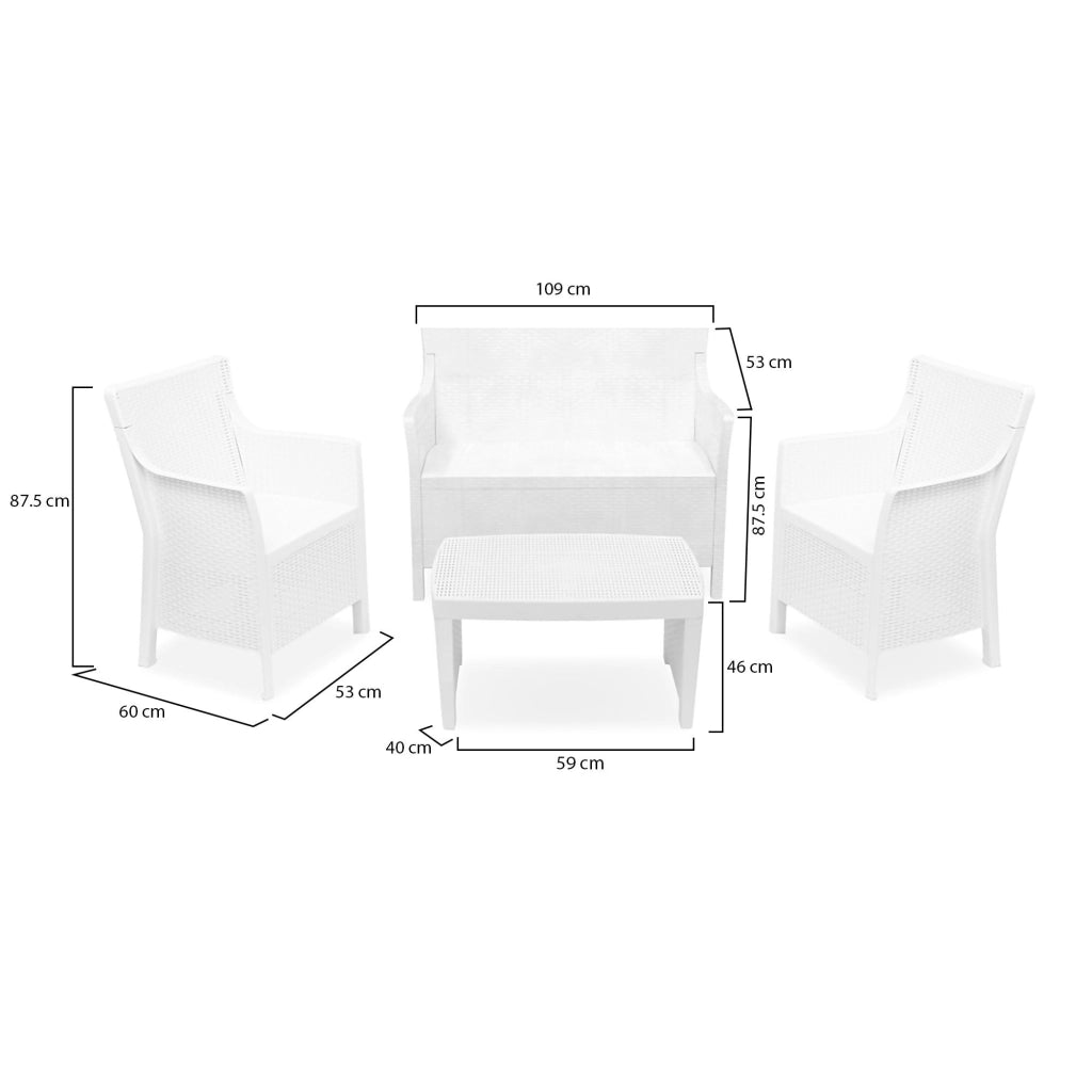 Salottino Outdoor Lasca, set Salotto da Esterno 4 Posti Made in Italy, Bianco