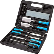 Kit di lavorazione del legno e sega - 8 pezzi - Inclusa guida di affilatura - Pietra di affilatura e contenitore di conservazione - 1/4" a 1-1/2