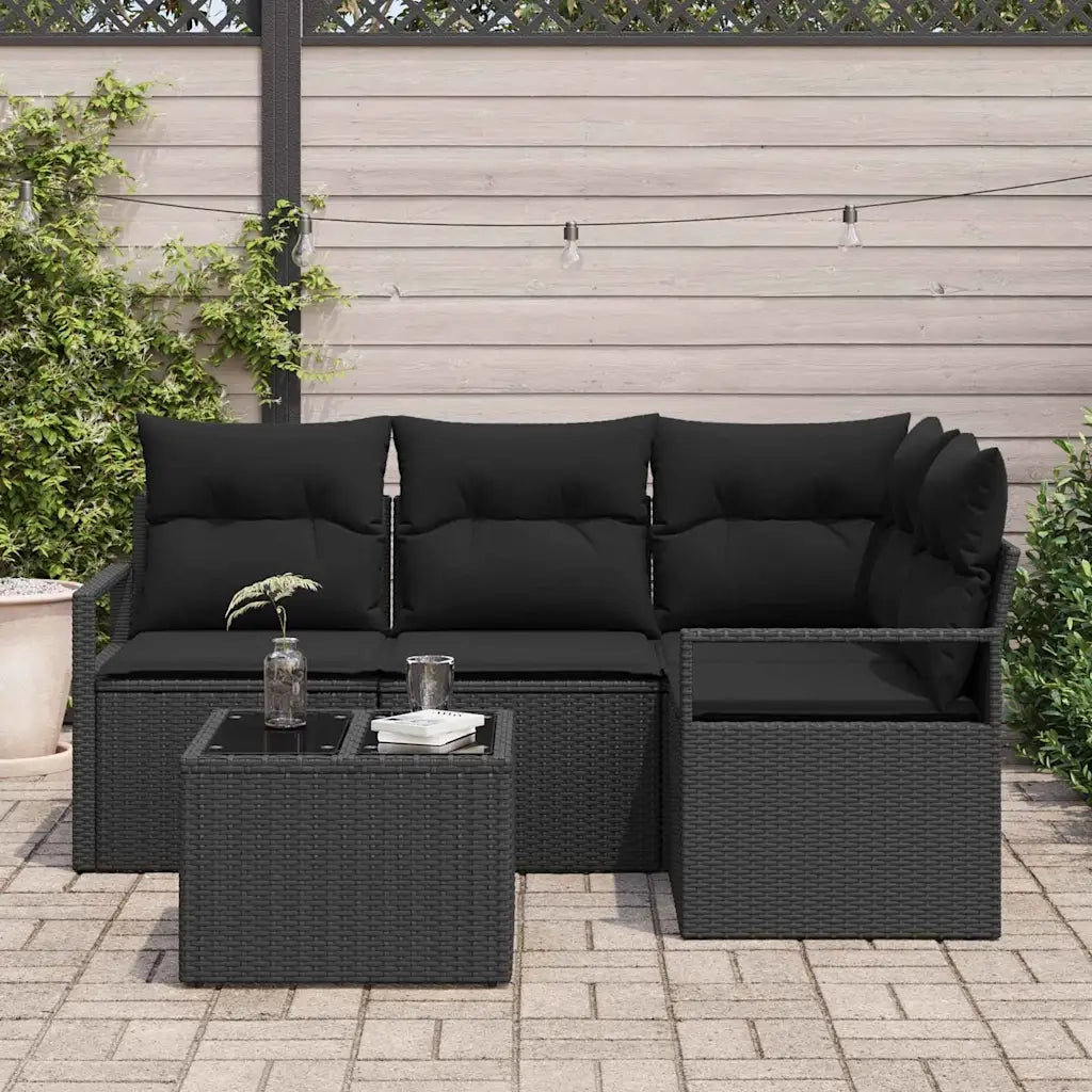 Set di divani con cuscino 5 pcs Nero polyrattan