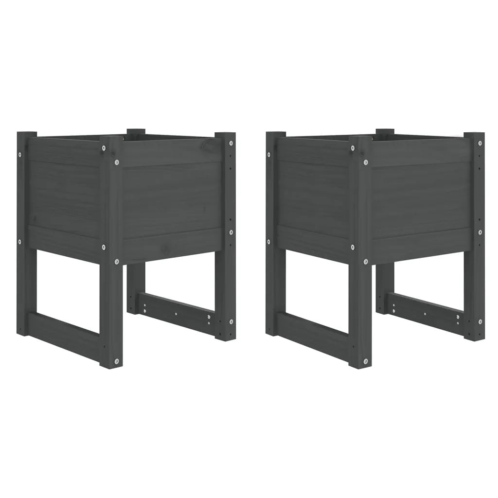 Fioriere 2 pz Grigio 40x40x52,5 cm in Legno Massello di Pino 822112