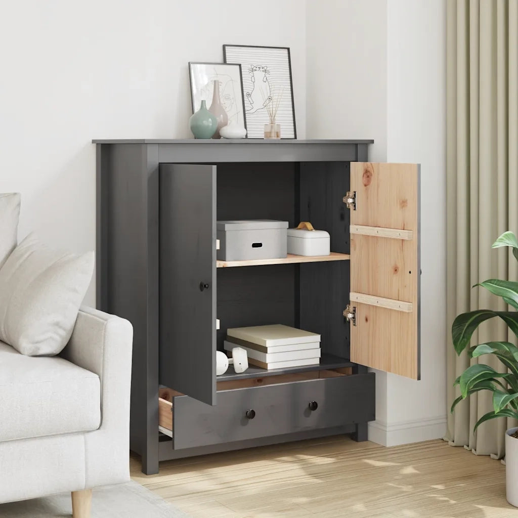 Credenza-Buffet-Armadio da cucina Grigia 83x41,5x100 cm in Legno Massello di Pino 494653