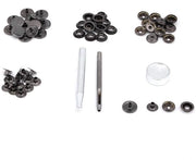 Set di viti a pressione 15mm - Nero - Viti a pressione metalliche - Inclusi attrezzi di fissaggio - Alta qualità acciaio inossidabile - Robusta e lavabile - Viti a pressione con chiusura