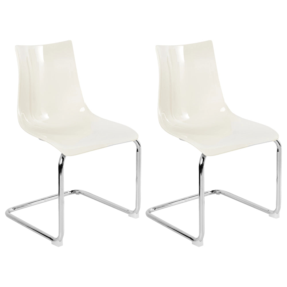 Set di 2 sedie da pranzo con seduta in plastica bianco sporco a sbalzo stile moderno
