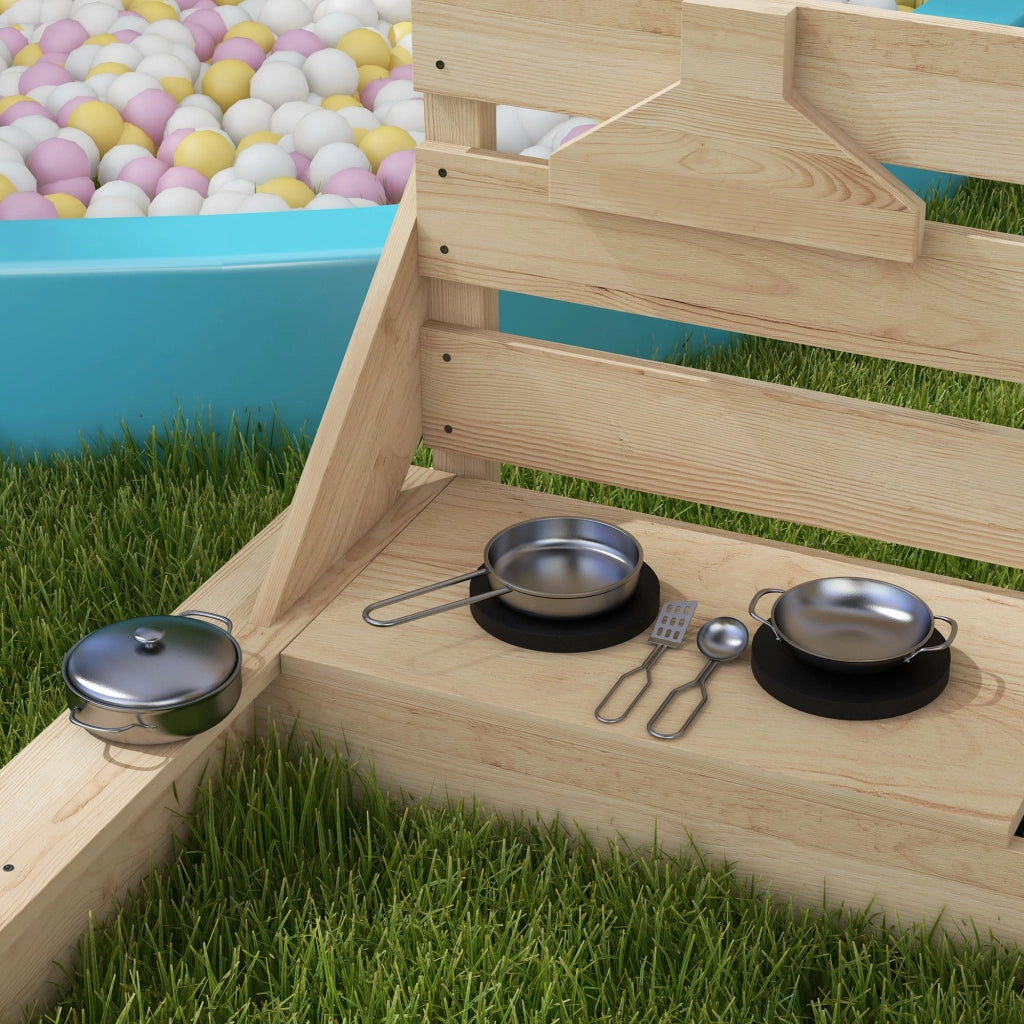 Sabbiera per Bambini 3-7 Anni con Tettuccio e Set da Cucina 180x103x144,5 cm in Legno di Abete