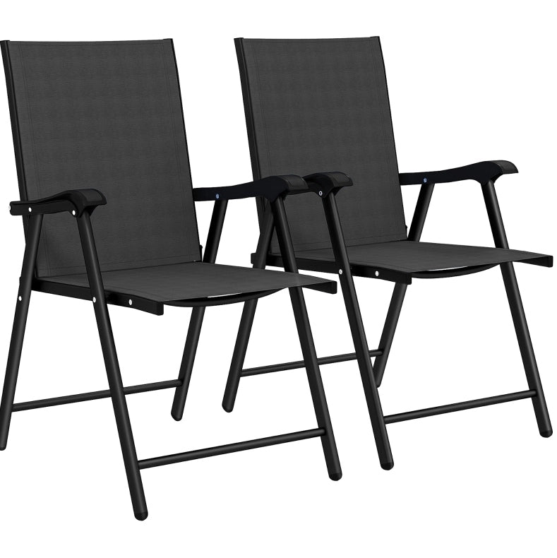 Set di 2 sedie da giardino pieghevoli in acciaio e Texteline; nere; 58 x 62 x 97 cm