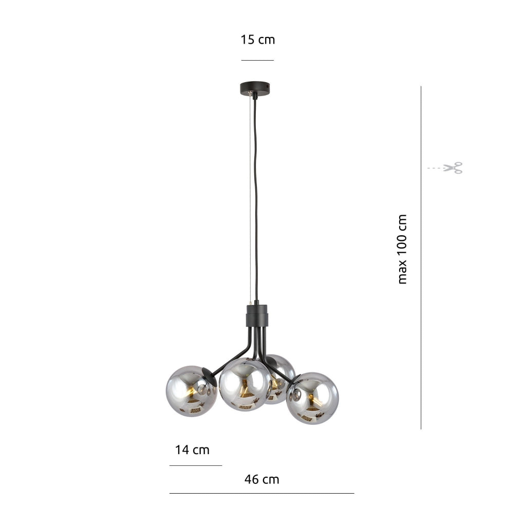 Lampadario Emibig Nova 4xE14 nero grafite vetro metallo