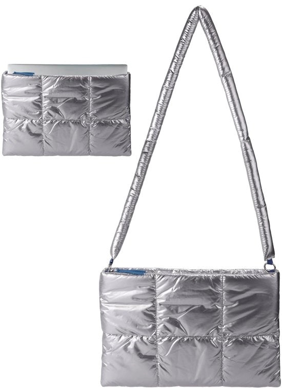 Portatile con Tasca Schokbestendig - Isolante Termico per Portatile - 41x28cm - Adatto per Portatili da 15-16 Pollici - Incluso Cinturino per Spalla - Tessuto Nylon/POLIESTERE Cotone Zavorrato Argento