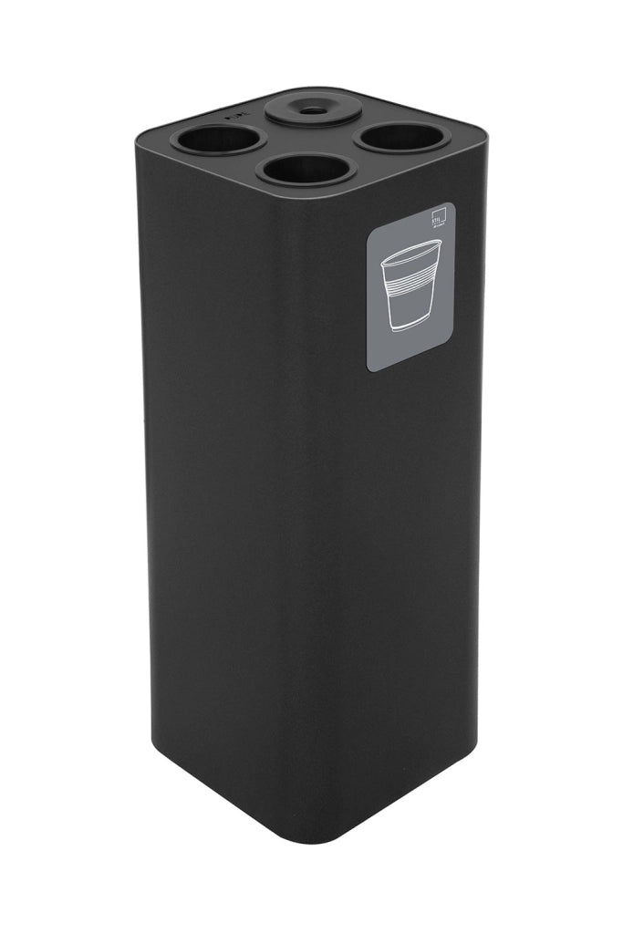 Pattumiera a Bidone da 60 L 30,2x30,2x 82,5 cm 3 Scomparti Tubolari e 1 Vaschetta in Acciaio Verniciato Nero