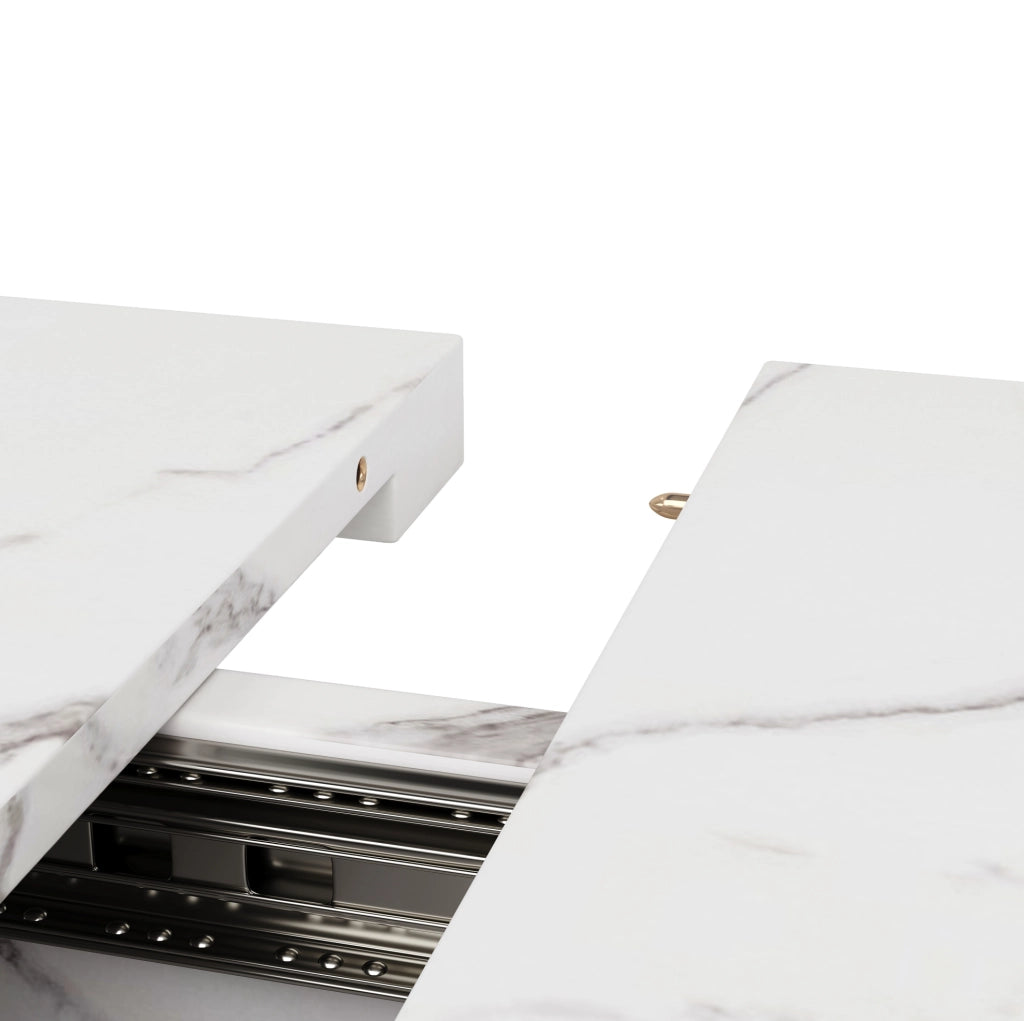 Tavolo da pranzo allungabile 120-160x80x76.5 cm; MDF effetto marmo; gambe in metallo nere