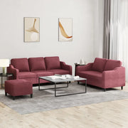 Set di Divani 3 pz con Cuscini Rosso Vino in Tessuto