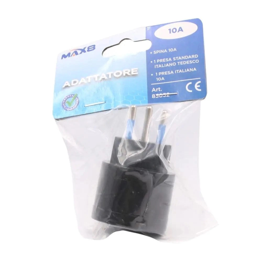 Trade Shop - Adattatore Spina Elettrica 2p+t 10a Schuko Standard Italiano-tedesco Nero 83032 -