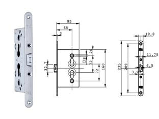 SERRATURA DA INFILARE PER PORTE IN METALLO CATENACCIO E SCROCCO 651- - mm.65 (651202654I) - 1 pezzi ISEO
