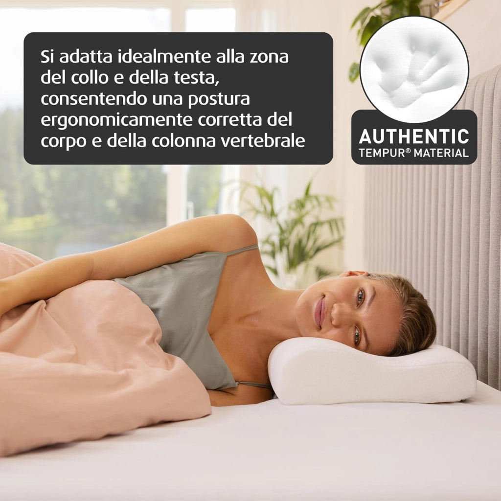 TEMPUR Original cuscino cervicale basso, cuscino ergonomico di sostegno al collo per chi dorme sul fianco e sulla schiena, sensazione rigido, L (50 x 31 x 11.5/8.5 cm)