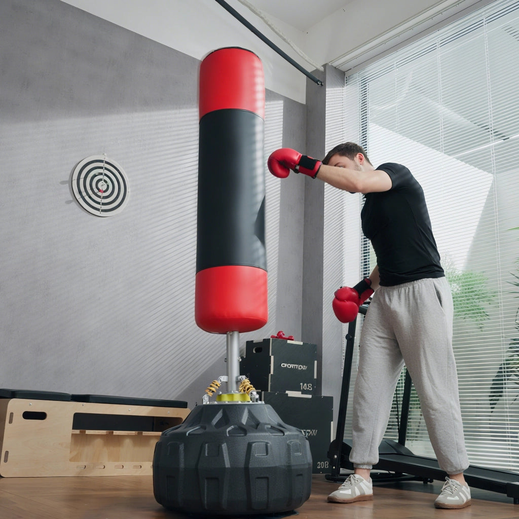 Sacco da boxe in piedi con supporto ¨C Zephmum ¨C Nero e Rosso, ?60x180 cm, base riempibile con sabbia/acqua