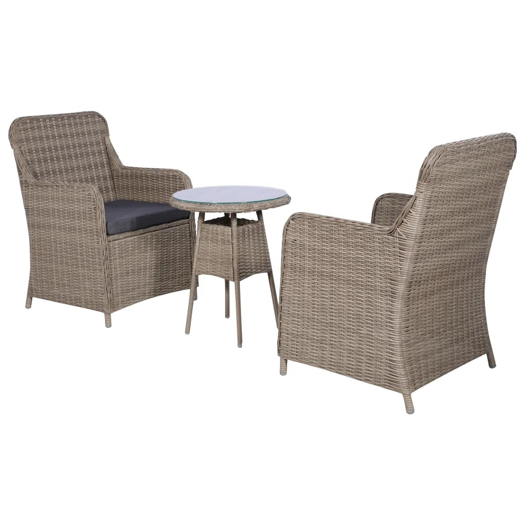 Set da Bistro 3 pz con Cuscini in Polyrattan Marrone 44149