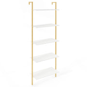 Scaffale a scala a 5 ripiani per esposizione-Libreria da parete con struttura in metallo e piedini regolabili Bianco + Oro