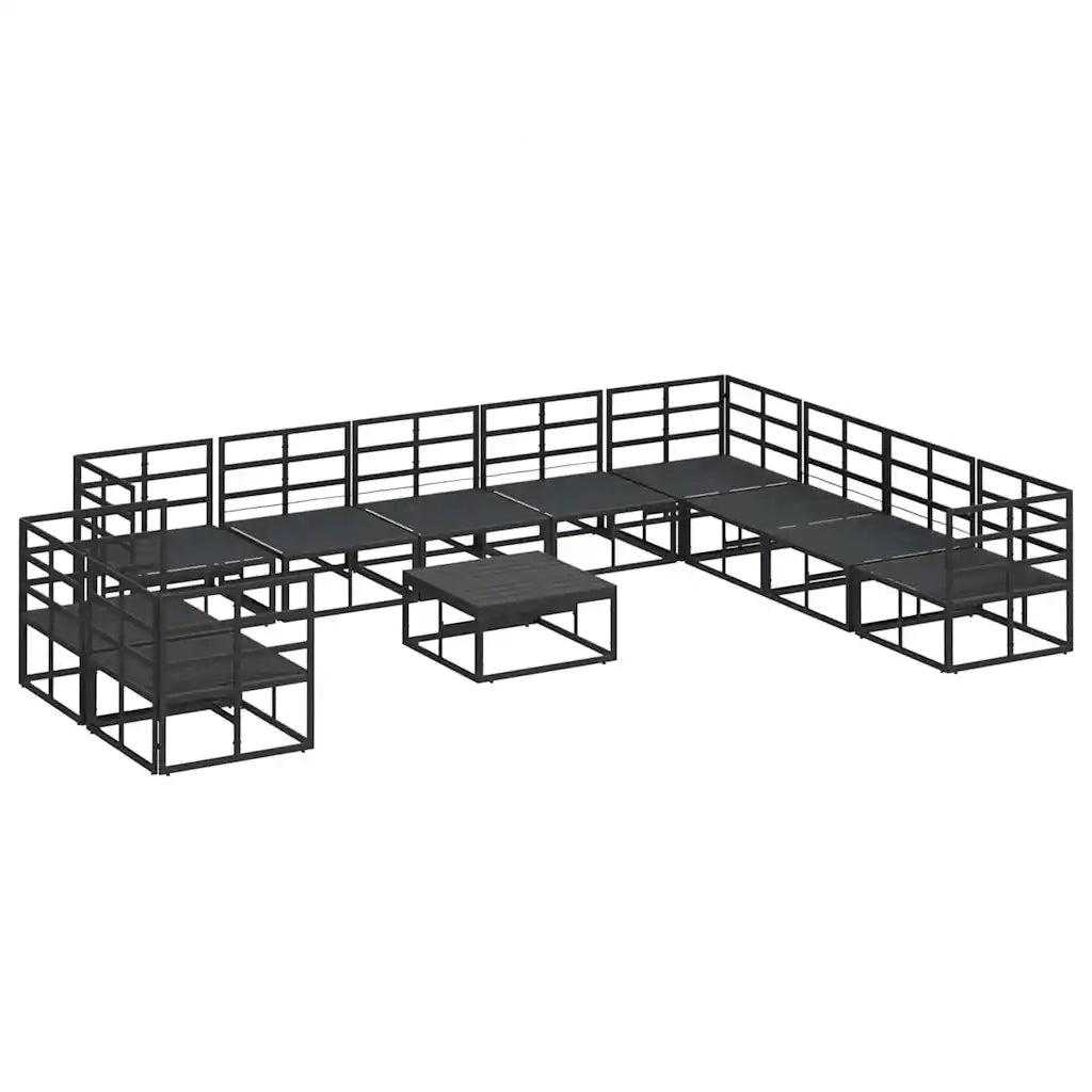 Set Divano da Giardino con cuscino 11 pcs Nero Alluminio