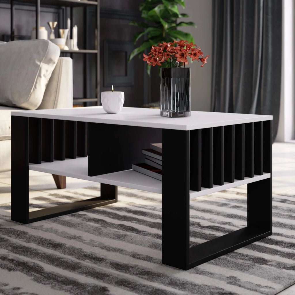 Tavolino da caffè AKORD ROCKFORD Bianco 92 cm gambe Nere 92x53x45 cm