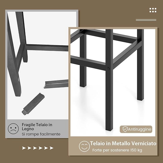 Set di 4 Sgabelli da Bar, Sgabello da Bar con Gambe in Metallo e Poggiapiedi, Sgabello senza Schienale per Cucina, Sala da Pranzo e Bar, 30 x 30 x 65 cm