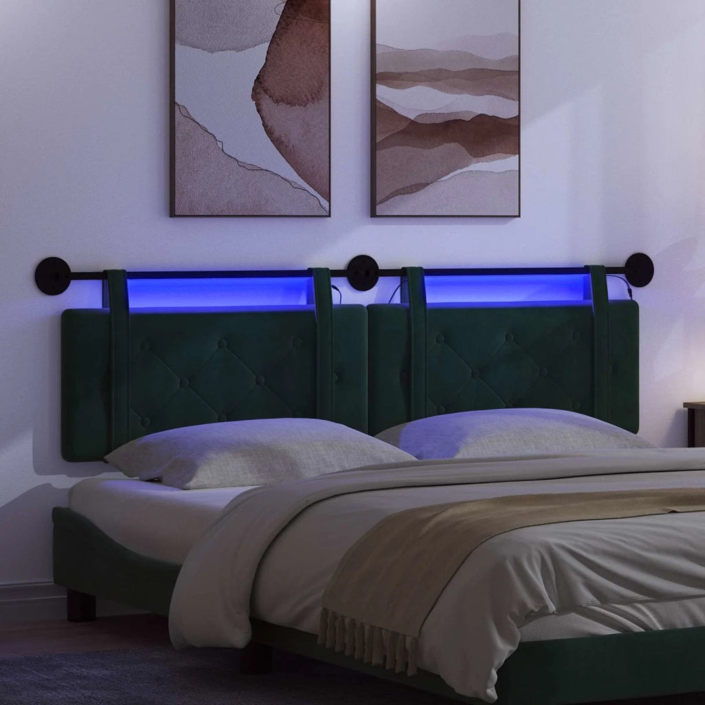 Testiera sospesa Con luce LED Verde Scuro Velluto 3424220