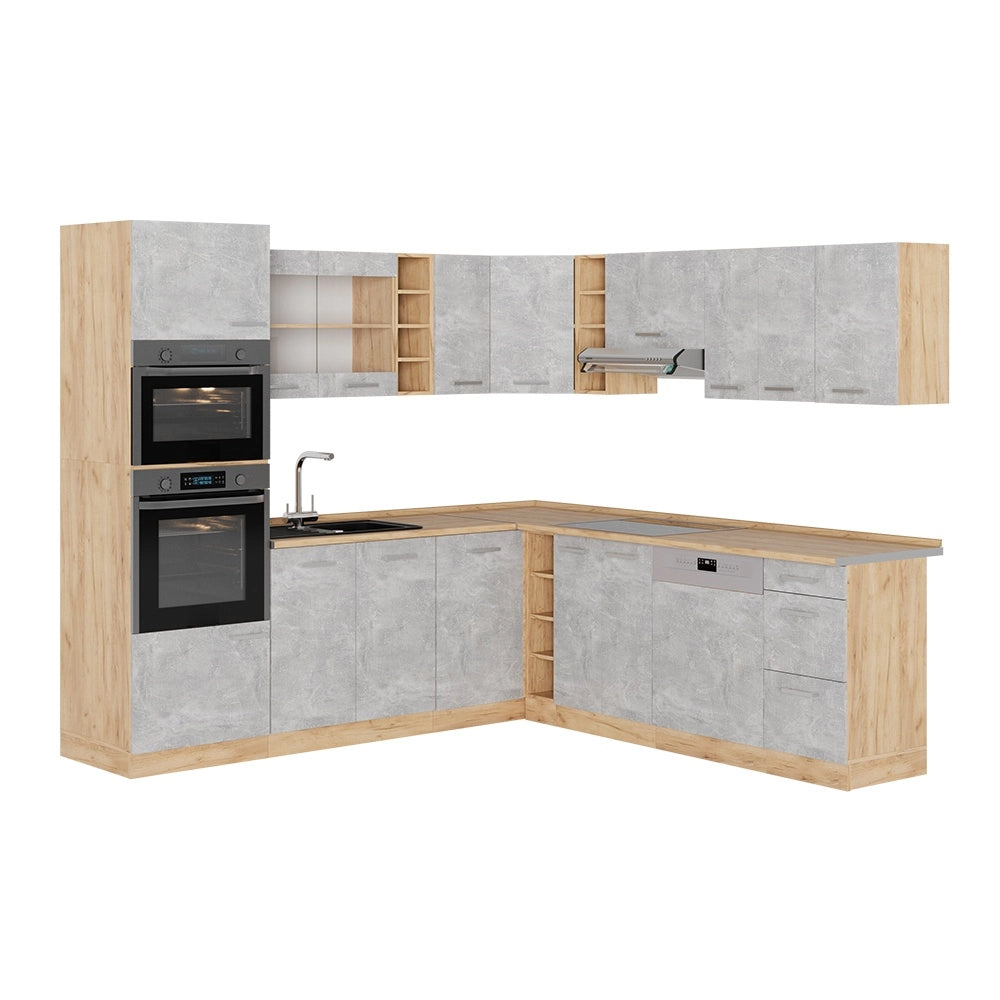 Cucina angolare completa R-Line Calcestruzzo/Rovere dorato 247 x 237 cm, PL Rovere Vicco